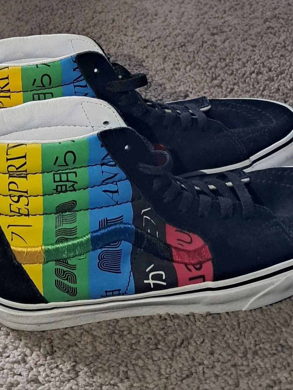 Vans Black High-Top Sneakers with Blue Green Red Yellow Panels